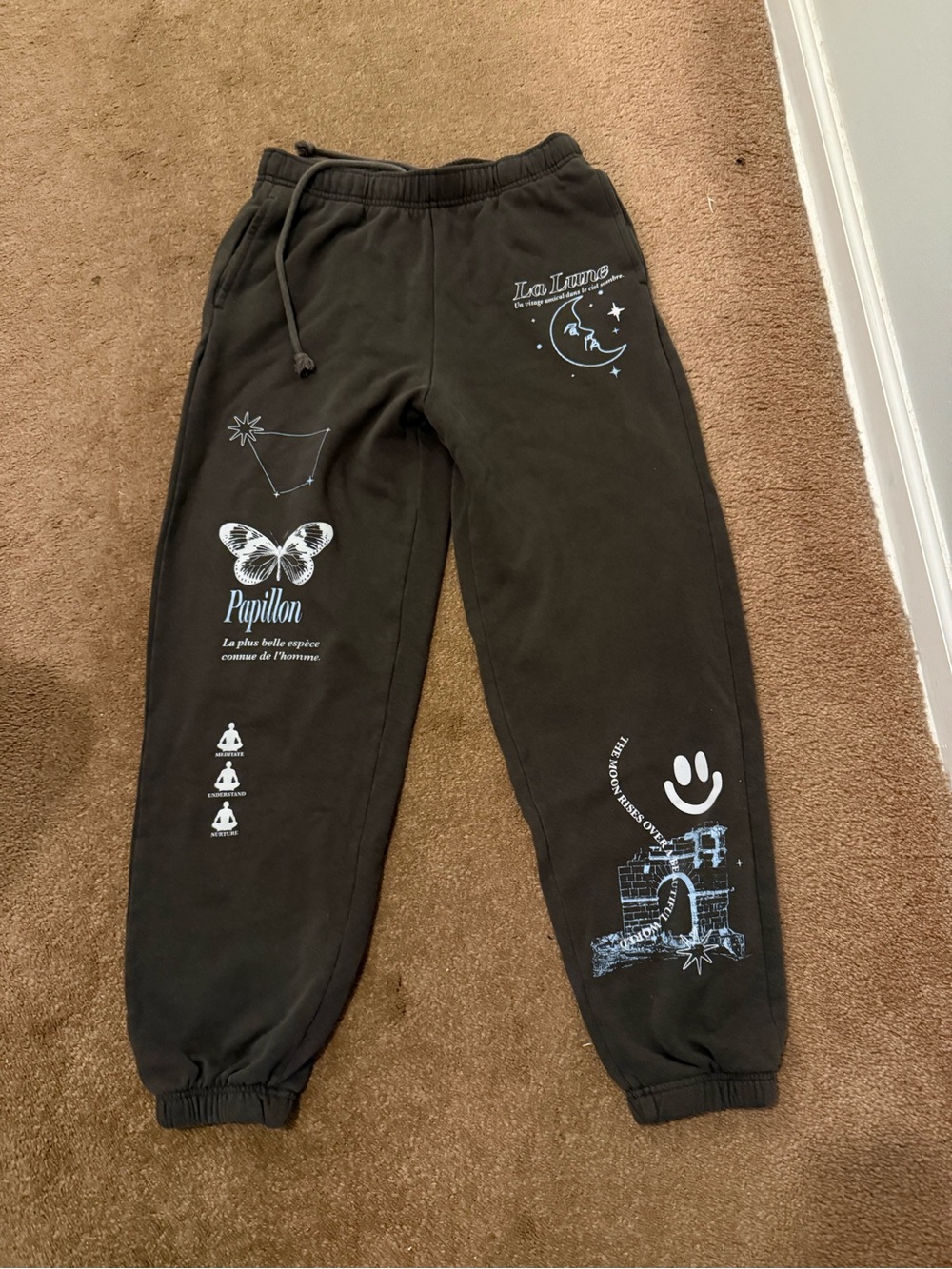 PacSun Black Sweatpants with White Graphic Prints
